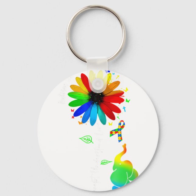 Accept Understand Love Autism Awareness Sunflower  Keychain (Front)