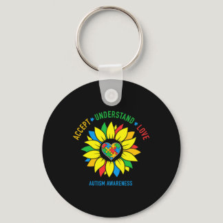 Accept Understand Love Autism Awareness Sunflower  Keychain