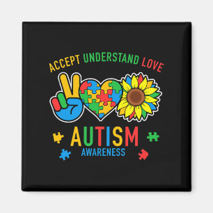 Accept Understand Love Autism Awareness Sunflower  Magnet