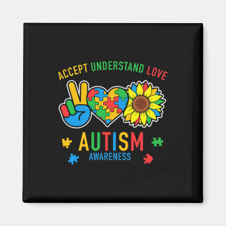 Accept Understand Love Autism Awareness Sunflower Magnet
