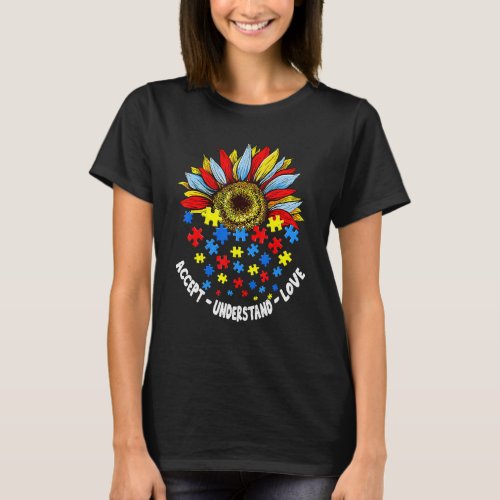 Accept Understand Love Autism Awareness Sunflower  T_Shirt