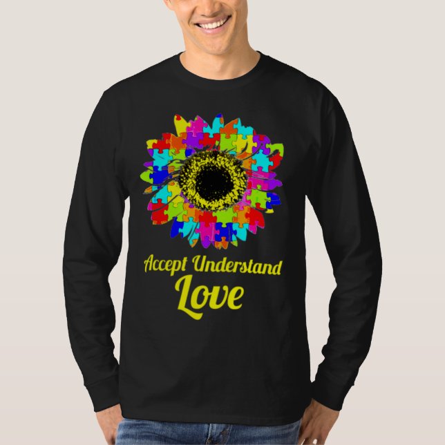 Accept Understand Love Autism Awareness Sunflower T-Shirt (Front)