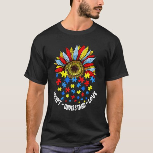 Accept Understand Love Autism Awareness Sunflower  T_Shirt