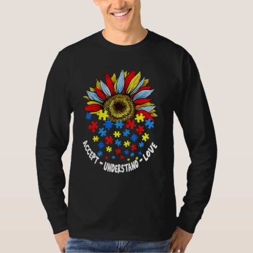 Accept Understand Love Autism Awareness Sunflower  T_Shirt