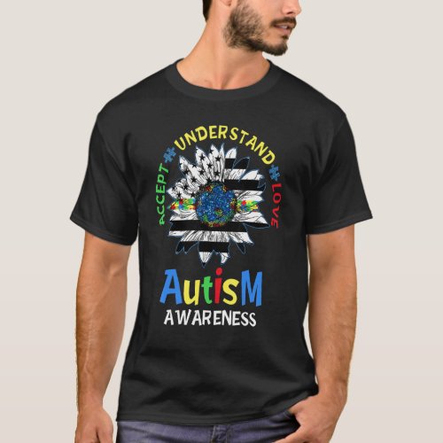 Accept Understand Love Blue Sunflower Autism Aware T_Shirt