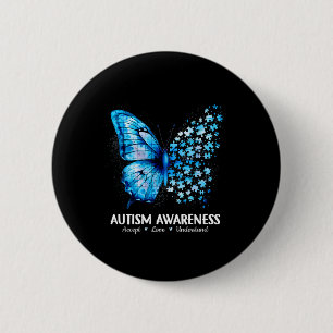 Accept Understand Love Butterfly Autism Awareness  Button