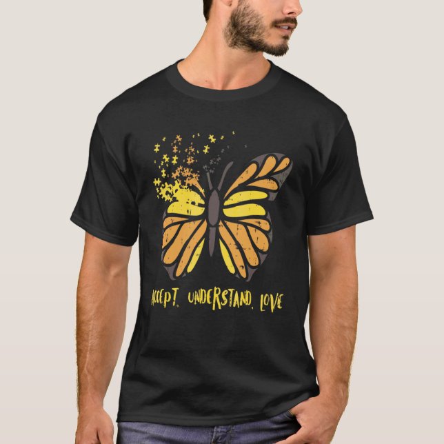 Accept Understand Love Butterfly  Autism Awareness T-Shirt (Front)
