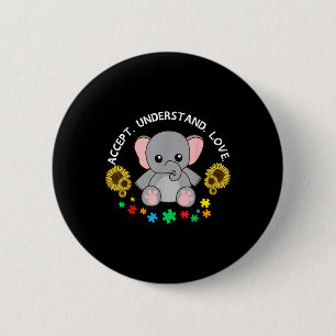 Accept Understand Love Elephant Cool Autism Awaren Button