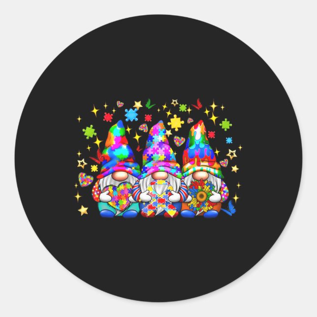 Accept Understand Love Gnome Autism Awareness Supp Classic Round Sticker (Front)