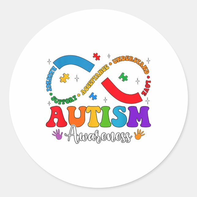 Accept Understand Love Heart Infinity Autism Aware Classic Round Sticker (Front)