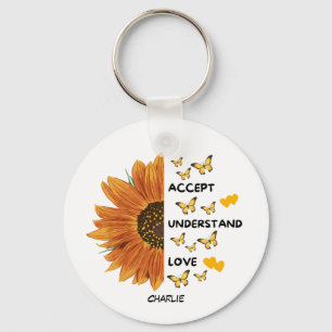 Accept, Understand, Love Motivational Quotes Name  Keychain