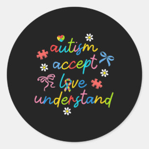Accept Understand Love Neurodiversity Bow Autism Classic Round Sticker