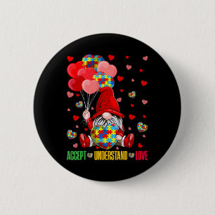 Accept Understand Love Puzzle Autism Heart Gnome V Button