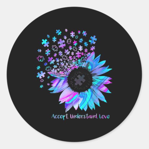 Accept Understand Love Sunflower Autism Awareness Classic Round Sticker