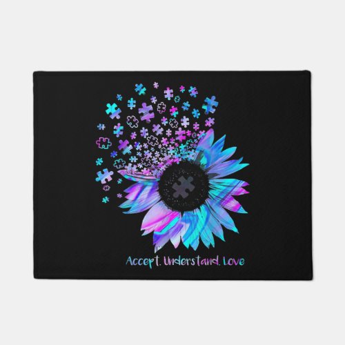 Accept Understand Love Sunflower Autism Awareness Doormat