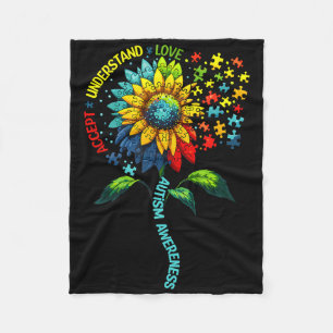 Accept Understand Love Sunflower Autism Awareness Fleece Blanket