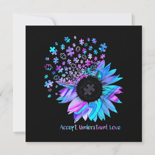 Accept Understand Love Sunflower Autism Awareness Invitation