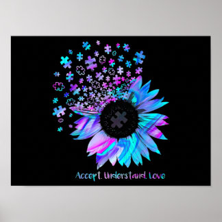 Accept Understand Love Sunflower Autism Awareness Poster