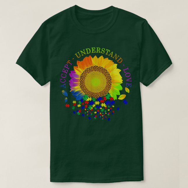 Accept Understand Love Sunflower Autism Awareness  T-Shirt (Design Front)