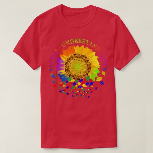 Accept Understand Love Sunflower Autism Awareness  T-Shirt (Design Front)