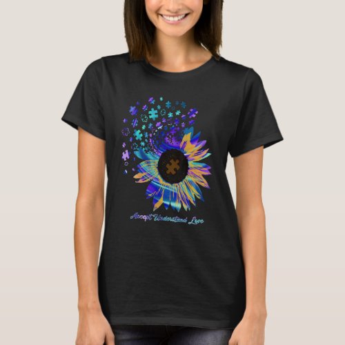 Accept Understand Love Sunflower Autism Awareness T_Shirt