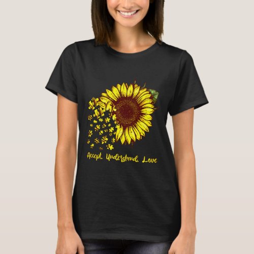 Accept Understand Love Sunflower Autism Awareness  T_Shirt