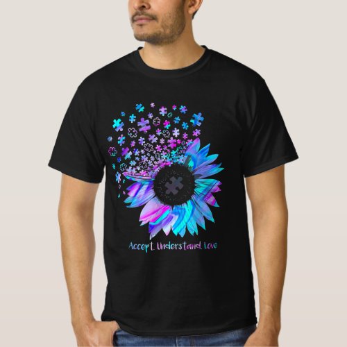 Accept Understand Love Sunflower Autism Awareness T_Shirt