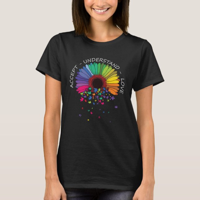 Accept Understand Love Sunflower Autism Awareness  T-Shirt (Front)