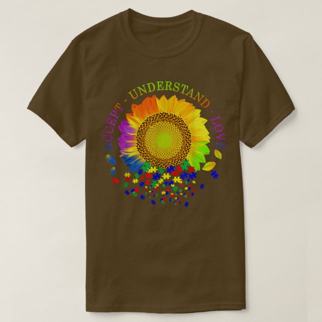 Accept Understand Love Sunflower Autism Awareness  T-Shirt (Design Front)
