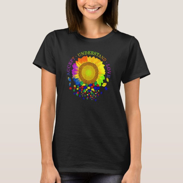 Accept Understand Love Sunflower Autism Awareness  T-Shirt (Front)