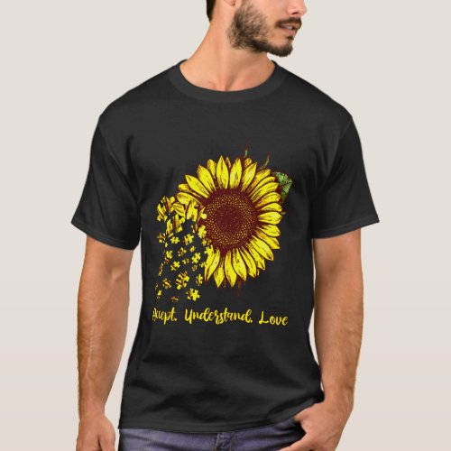 Accept Understand Love Sunflower Autism Awareness  T_Shirt