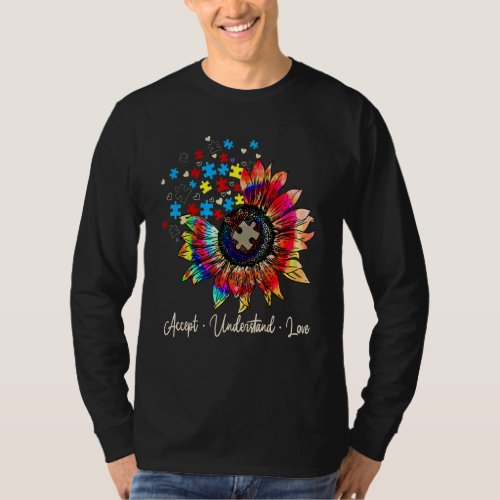 Accept Understand Love Sunflower Puzzle Autism Awa T_Shirt