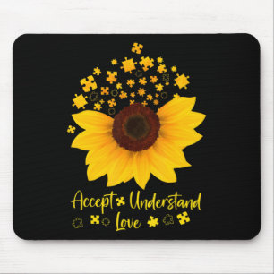 Accept Understand Love Sunflower Shirt Autism Awar Mouse Pad