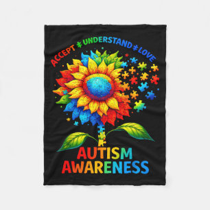 Accept Understand Sunflower Men Women Kids Autism Fleece Blanket