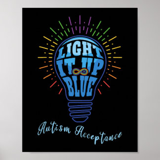 Acceptance April Light Bulb Blue For Autism Awaren Poster