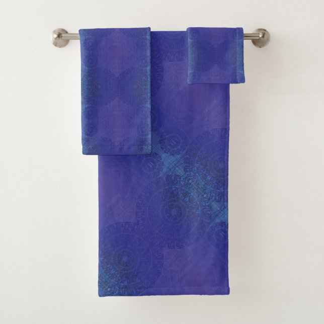 Acceptance | Blue Indigo Violet Boho Medallions Bath Towel Set (Insitu)