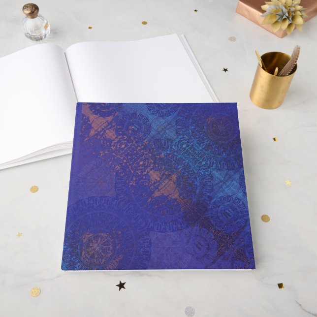Acceptance | Blue Indigo Violet Boho Medallions Foil Guest Book (Front Open)