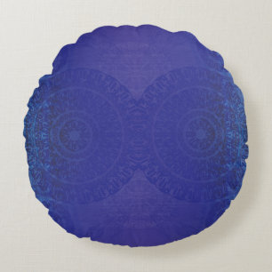Acceptance Blue Indigo Violet Boho Medallions Round Pillow