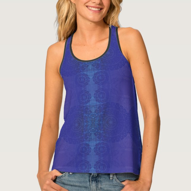 Acceptance | Blue Indigo Violet Boho Medallions Tank Top (Front)