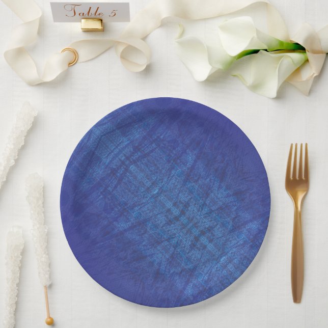 Acceptance | Blue Indigo Violet Shibori Pattern Paper Plates (Wedding)