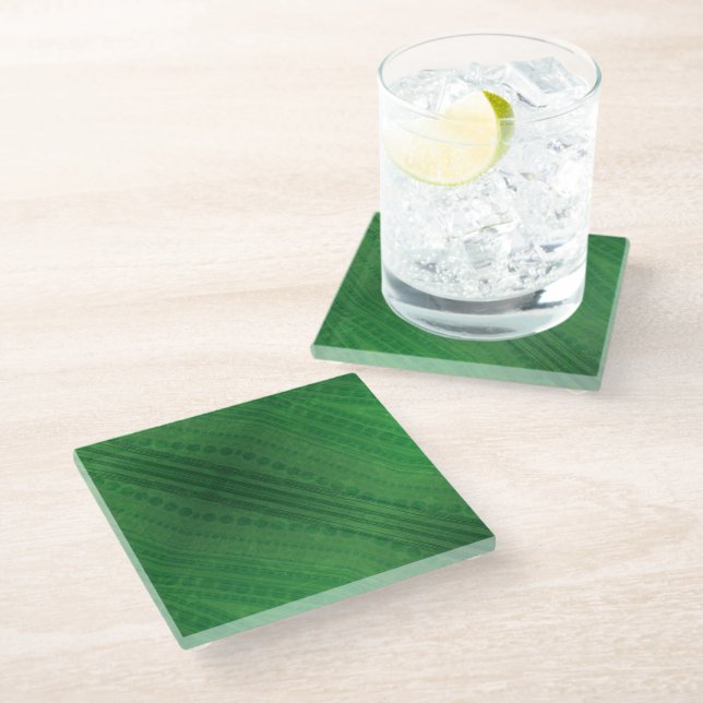Acceptance | Green Eclectic Boho Pattern Glass Coaster (Angled)