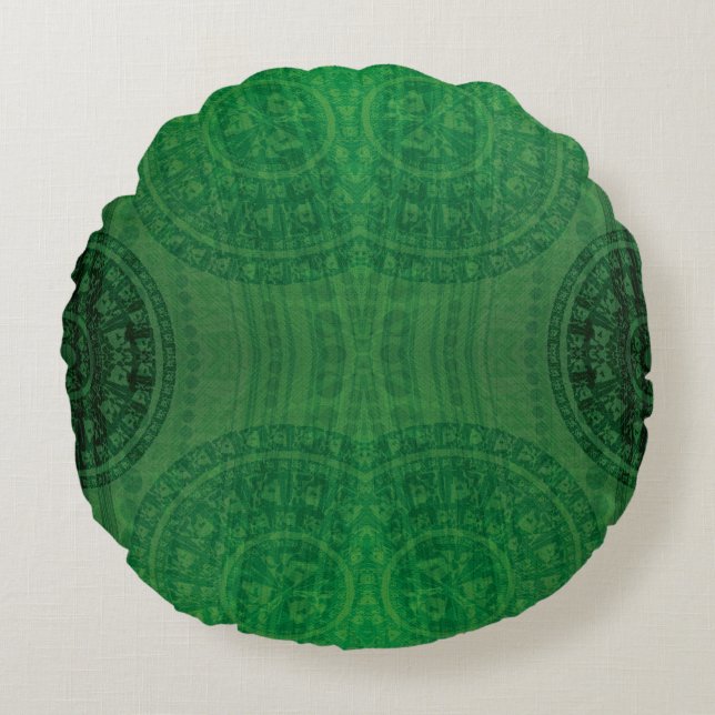 Acceptance | Green Meditation Medallions Round Pillow (Front)
