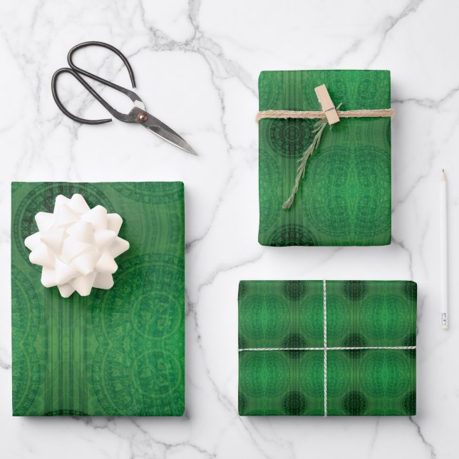 Acceptance | Green Meditation Medallions Wrapping Paper Sheets (Front)