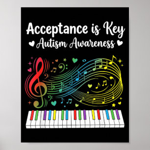 Acceptance is Key Autism Awareness Music Piano Men Poster