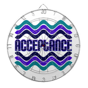 Acceptance Quote in Blue Green Purple Graphic Dartboard With Darts