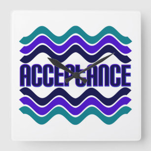 Acceptance Quote in Blue Green Purple Graphic Square Wall Clock