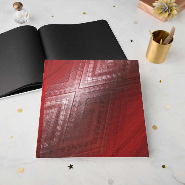 Acceptance | Red Eclectic Boho Pattern Foil Guest Book (Front Open)
