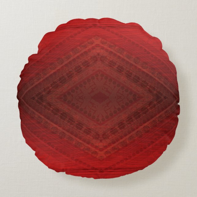 Acceptance | Red Eclectic Boho Pattern Round Pillow (Front)