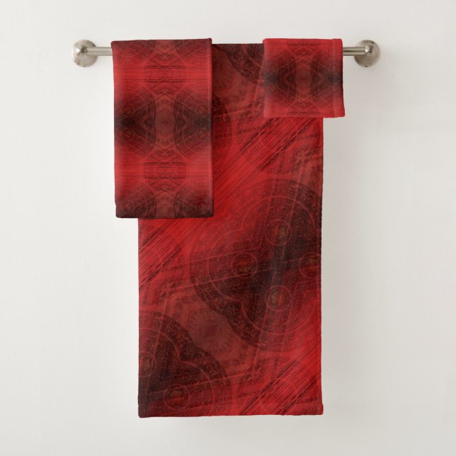 Acceptance | Red Meditation Medallions Bath Towel Set (Insitu)