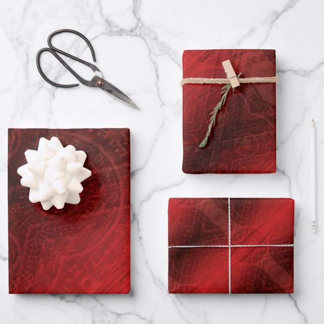 Acceptance | Red Meditation Medallions Wrapping Paper Sheets (Front)